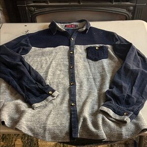 Men's Casual Button Down Shirt - Navy and Gray